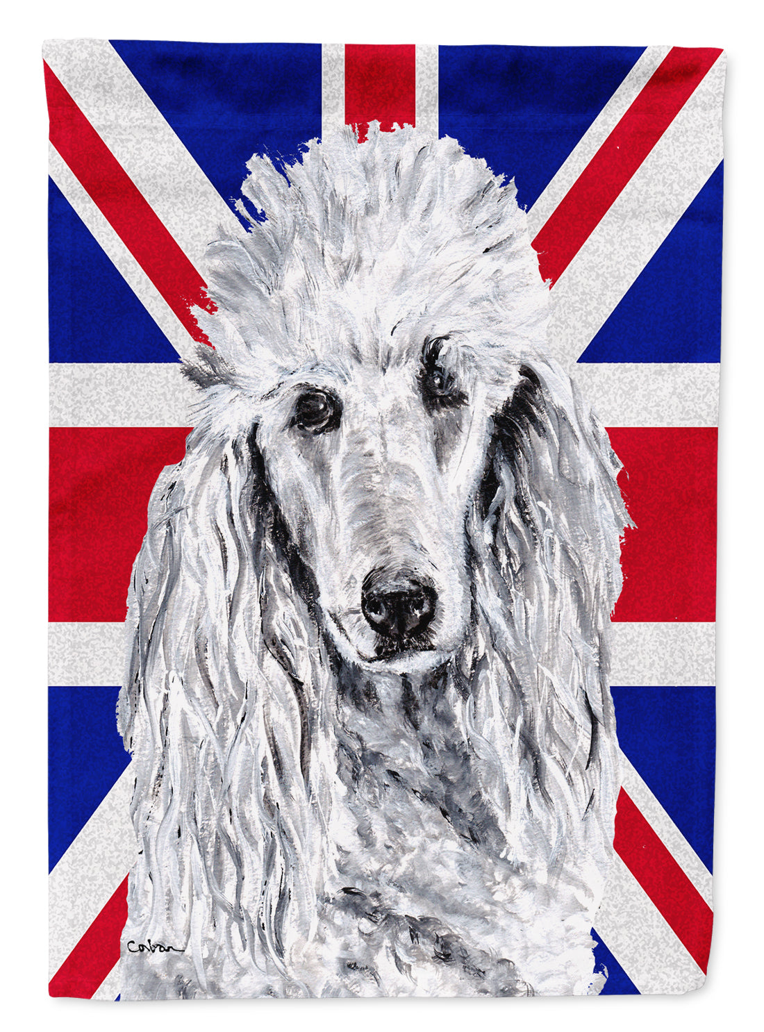 White Standard Poodle with English Union Jack British Flag House Flag 28x40 Porch Sleeve Pole Decorative Outside Yard Banner Artwork Wall Hanging, Polyester