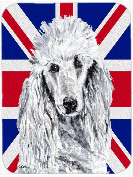 White Standard Poodle with English Union Jack British Flag Cutting Board Tempered Glass Kitchen Cutting Surface, Heat Resistant Chopping, Non-Slip Feet, Food Prep & Serving