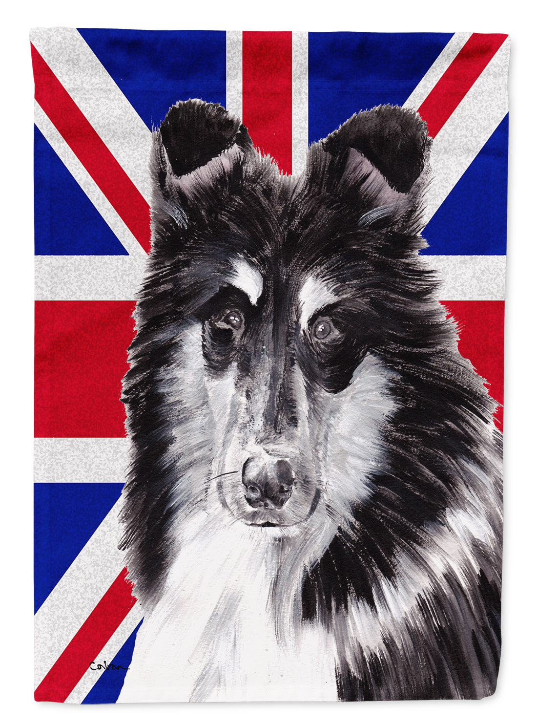 Black and White Collie with English Union Jack British Flag House Flag 28x40 Porch Sleeve Pole Decorative Outside Yard Banner Artwork Wall Hanging, Polyester
