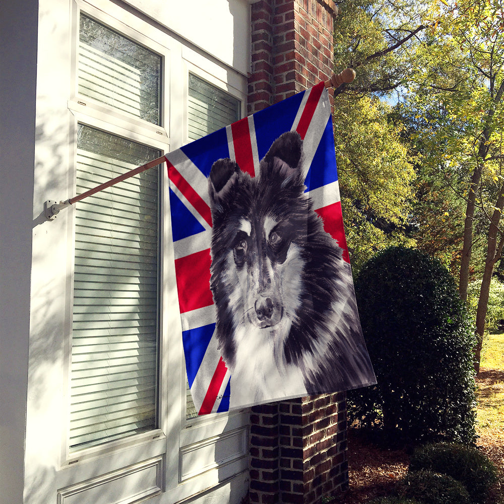 Black and White Collie with English Union Jack British Flag House Flag 28x40 Porch Sleeve Pole Decorative Outside Yard Banner Artwork Wall Hanging, Polyester