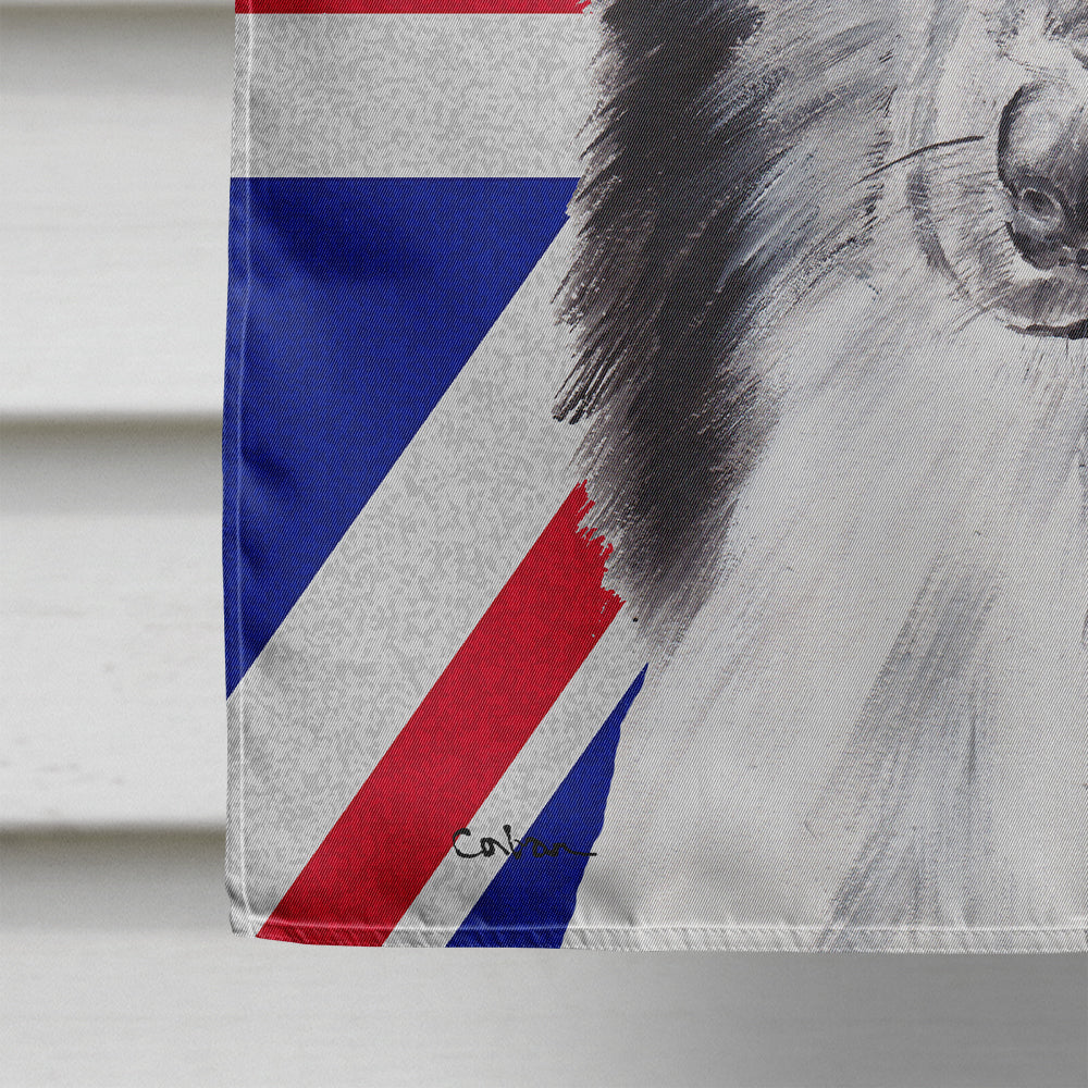 Black and White Collie with English Union Jack British Flag House Flag 28x40 Porch Sleeve Pole Decorative Outside Yard Banner Artwork Wall Hanging, Polyester