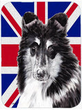 Black and White Collie with English Union Jack British Flag Cutting Board Tempered Glass Kitchen Cutting Surface, Heat Resistant Chopping, Non-Slip Feet, Food Prep & Serving