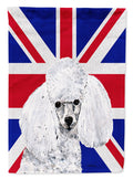 White Toy Poodle with English Union Jack British Flag House Flag 28x40 Porch Sleeve Pole Decorative Outside Yard Banner Artwork Wall Hanging, Polyester