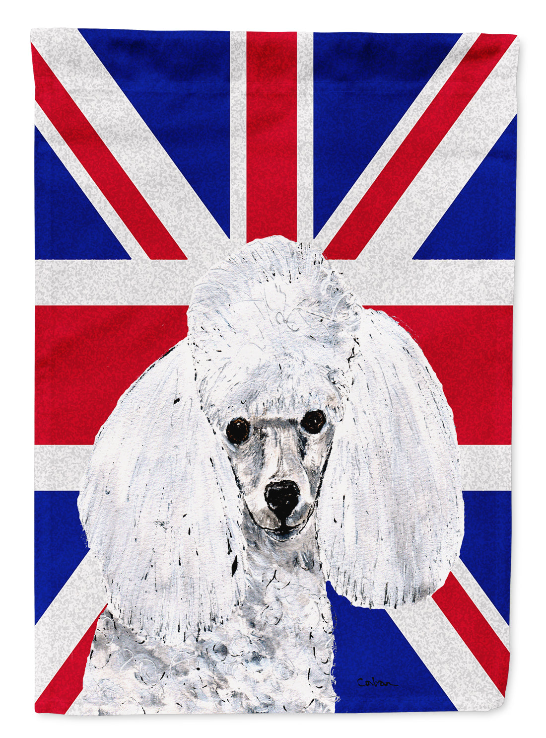 White Toy Poodle with English Union Jack British Flag House Flag 28x40 Porch Sleeve Pole Decorative Outside Yard Banner Artwork Wall Hanging, Polyester