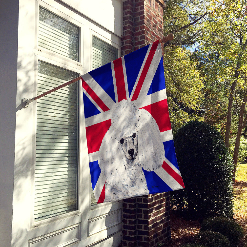 White Toy Poodle with English Union Jack British Flag House Flag 28x40 Porch Sleeve Pole Decorative Outside Yard Banner Artwork Wall Hanging, Polyester