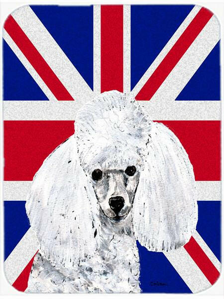 White Toy Poodle with English Union Jack British Flag Cutting Board Tempered Glass Kitchen Cutting Surface, Heat Resistant Chopping, Non-Slip Feet, Food Prep & Serving