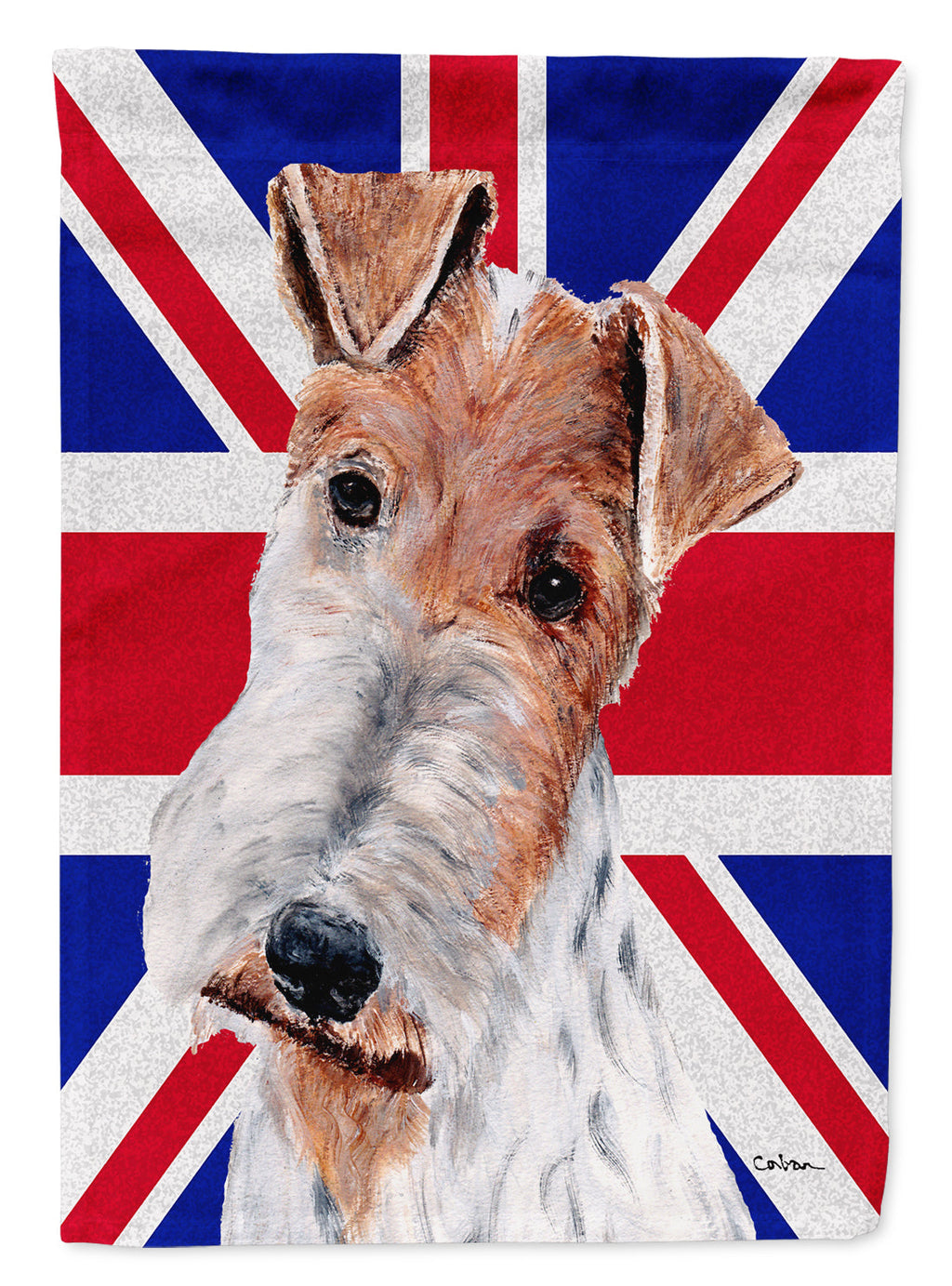 Wire Fox Terrier with English Union Jack British Flag House Flag 28x40 Porch Sleeve Pole Decorative Outside Yard Banner Artwork Wall Hanging, Polyester