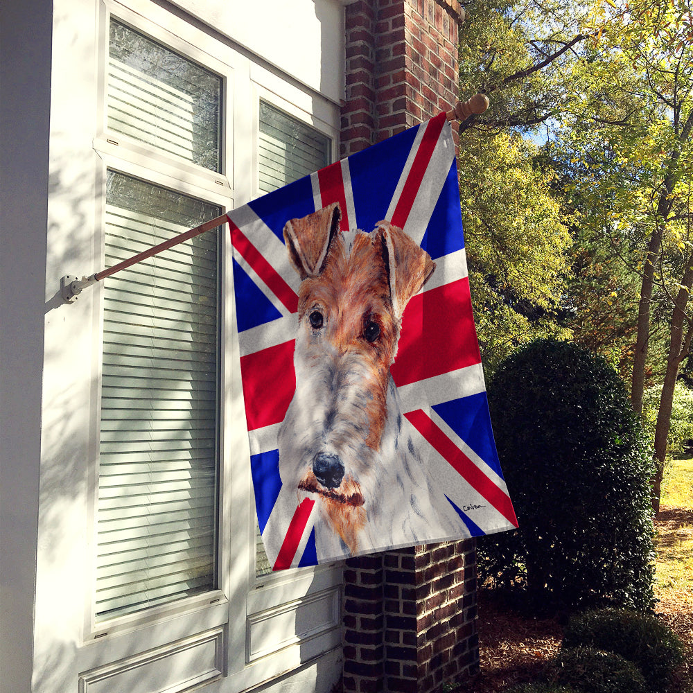 Wire Fox Terrier with English Union Jack British Flag House Flag 28x40 Porch Sleeve Pole Decorative Outside Yard Banner Artwork Wall Hanging, Polyester