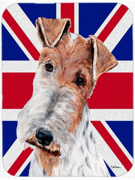 Wire Fox Terrier with English Union Jack British Flag Cutting Board Tempered Glass Kitchen Cutting Surface, Heat Resistant Chopping, Non-Slip Feet, Food Prep & Serving