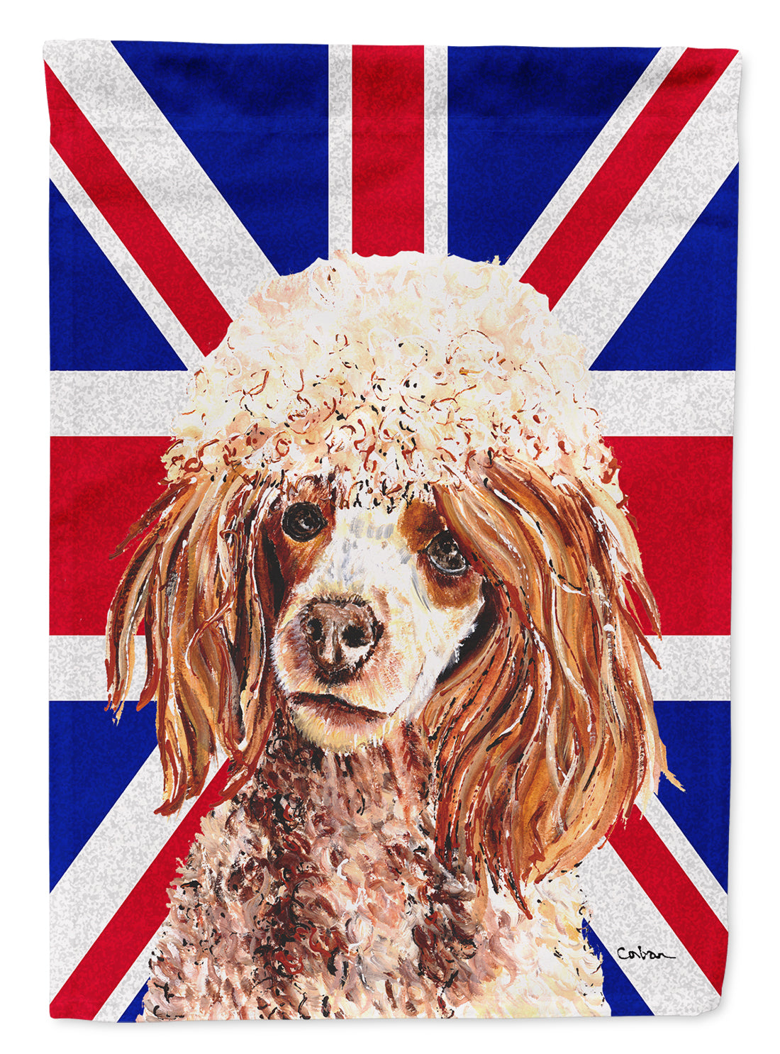 Red Miniature Poodle with English Union Jack British Flag House Flag 28x40 Porch Sleeve Pole Decorative Outside Yard Banner Artwork Wall Hanging, Polyester