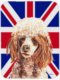 Red Miniature Poodle with English Union Jack British Flag Cutting Board Tempered Glass Kitchen Cutting Surface, Heat Resistant Chopping, Non-Slip Feet, Food Prep & Serving