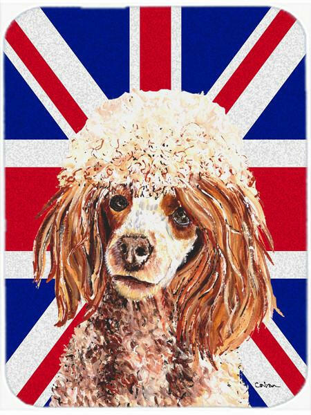 Red Miniature Poodle with English Union Jack British Flag Cutting Board Tempered Glass Kitchen Cutting Surface, Heat Resistant Chopping, Non-Slip Feet, Food Prep & Serving