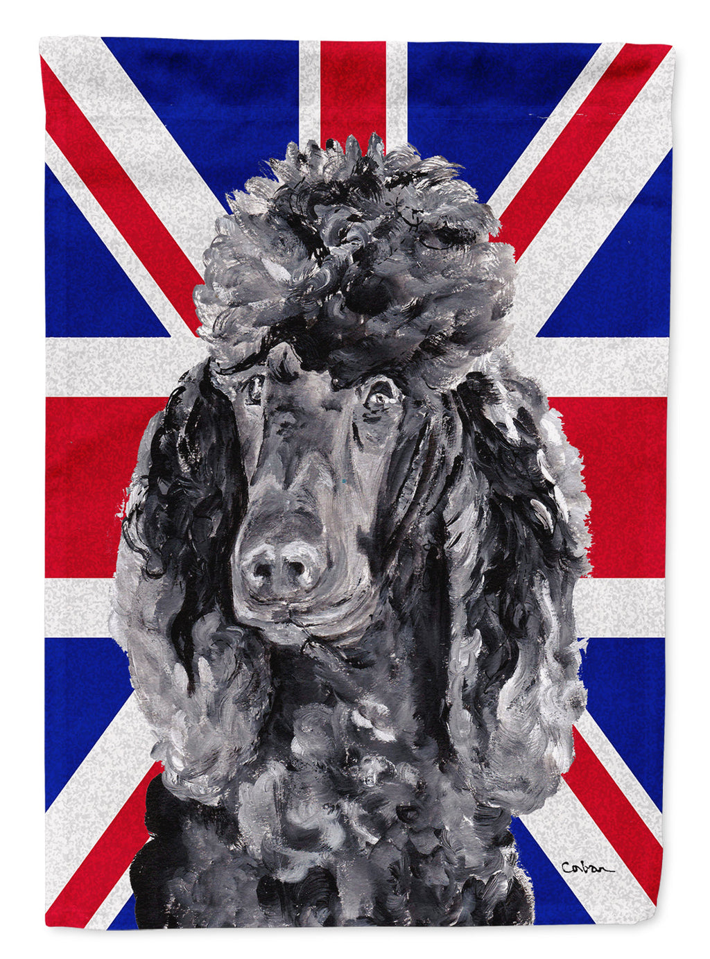 Black Standard Poodle with English Union Jack British Flag House Flag 28x40 Porch Sleeve Pole Decorative Outside Yard Banner Artwork Wall Hanging, Polyester