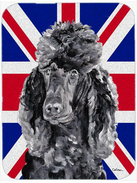 Black Standard Poodle with English Union Jack British Flag Cutting Board Tempered Glass Kitchen Cutting Surface, Heat Resistant Chopping, Non-Slip Feet, Food Prep & Serving