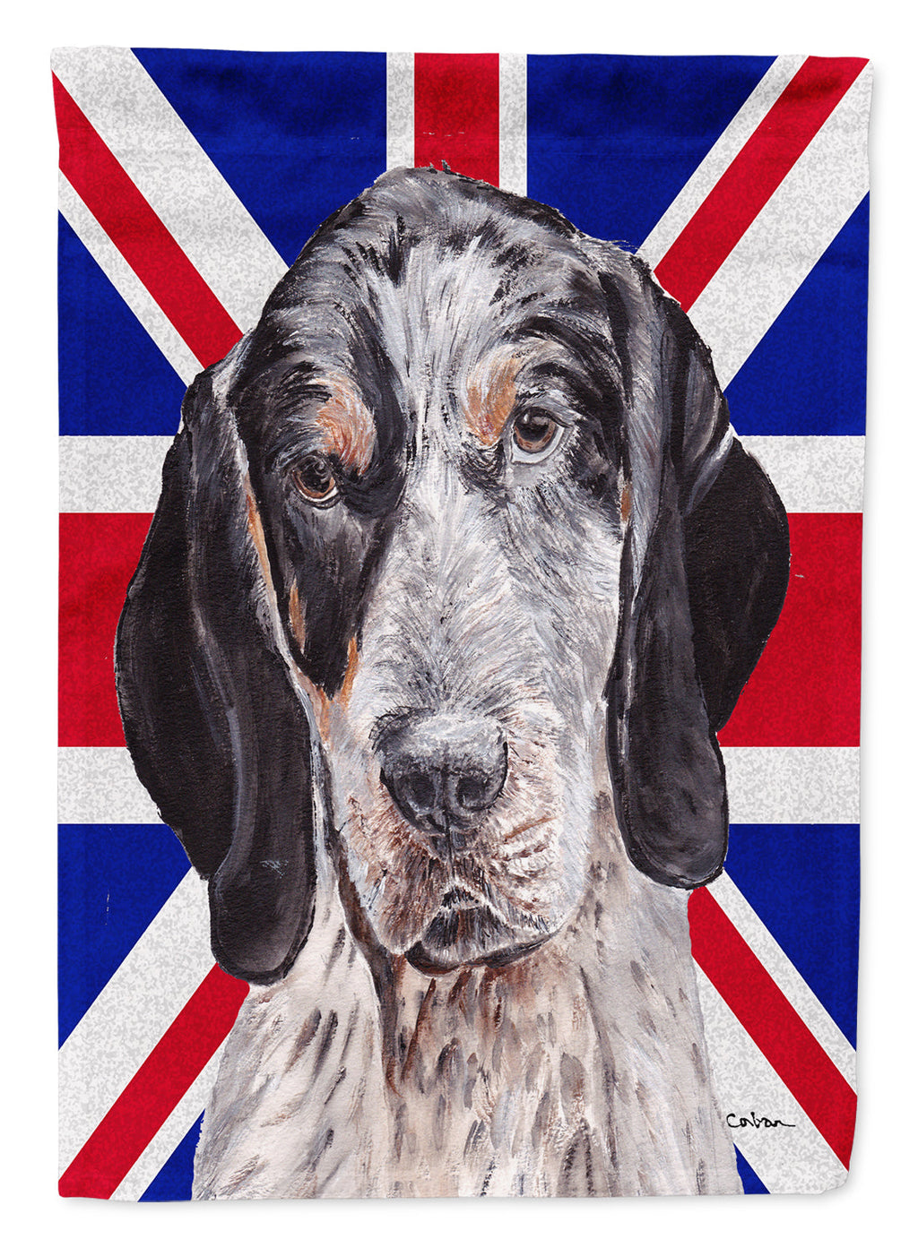 Blue Tick Coonhound with English Union Jack British Flag House Flag 28x40 Porch Sleeve Pole Decorative Outside Yard Banner Artwork Wall Hanging, Polyester