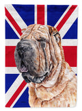 Shar Pei with English Union Jack British Flag House Flag 28x40 Porch Sleeve Pole Decorative Outside Yard Banner Artwork Wall Hanging, Polyester