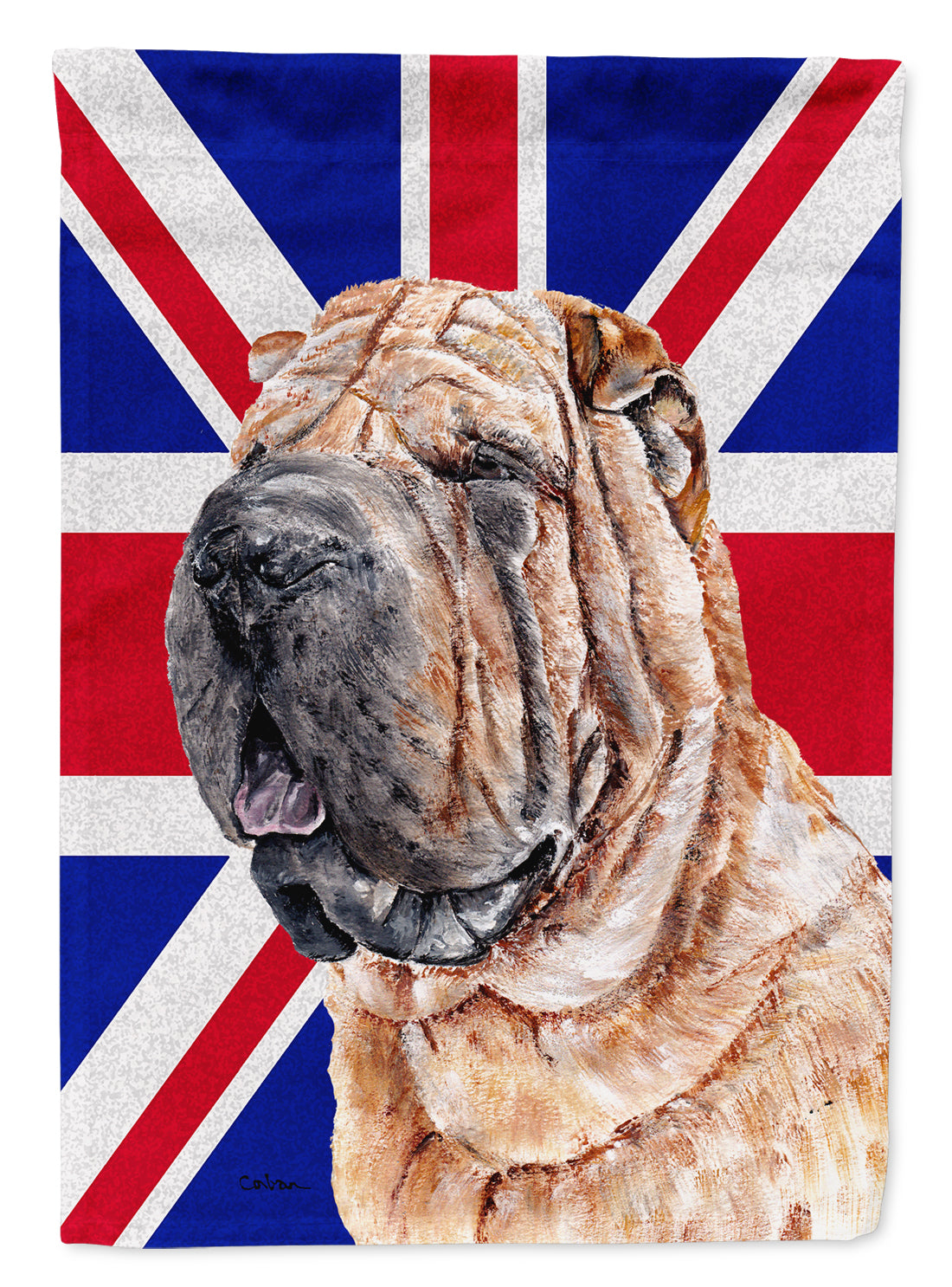 Shar Pei with English Union Jack British Flag House Flag 28x40 Porch Sleeve Pole Decorative Outside Yard Banner Artwork Wall Hanging, Polyester