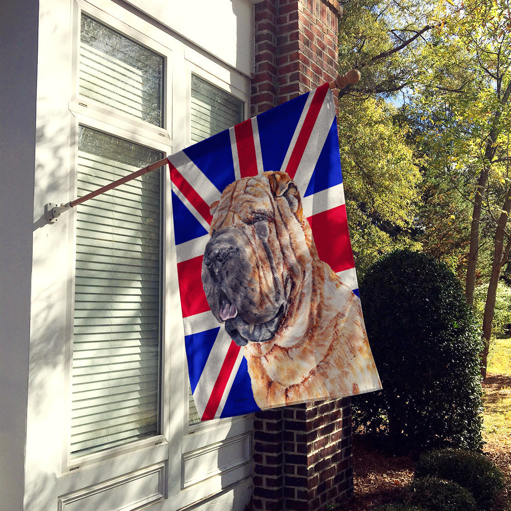 Shar Pei with English Union Jack British Flag House Flag 28x40 Porch Sleeve Pole Decorative Outside Yard Banner Artwork Wall Hanging, Polyester