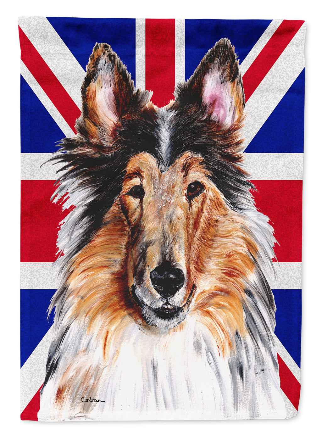 Collie with English Union Jack British Flag House Flag 28x40 Porch Sleeve Pole Decorative Outside Yard Banner Artwork Wall Hanging, Polyester