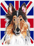 Collie with English Union Jack British Flag Cutting Board Tempered Glass Kitchen Cutting Surface, Heat Resistant Chopping, Non-Slip Feet, Food Prep & Serving