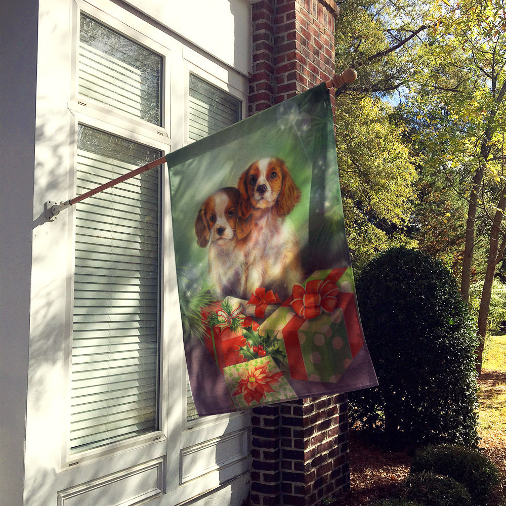 Cavalier Spaniels and Christmas Presents House Flag 28x40 Porch Sleeve Pole Decorative Outside Yard Banner Artwork Wall Hanging, Polyester