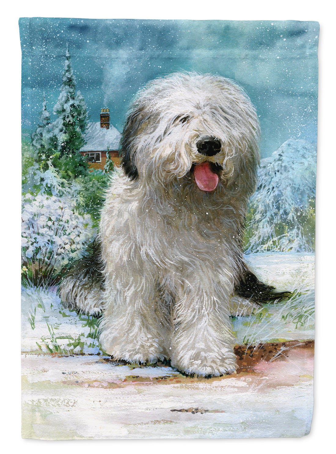 Old English Sheepdog by Don Squires House Flag 28x40 Porch Sleeve Pole Decorative Outside Yard Banner Artwork Wall Hanging, Polyester