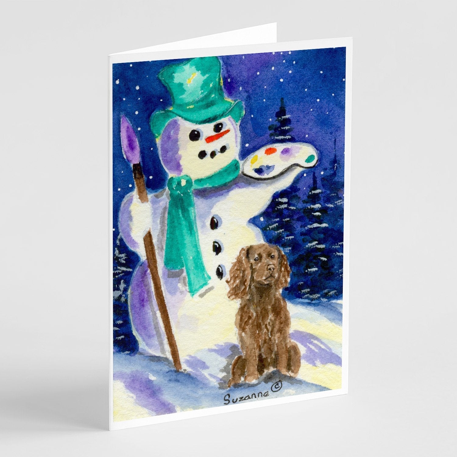 Artist Snowman with Boykin Spaniel Greeting Cards Pack of 8 Blank Cards with Envelopes Whimsical A7 Size 5x7