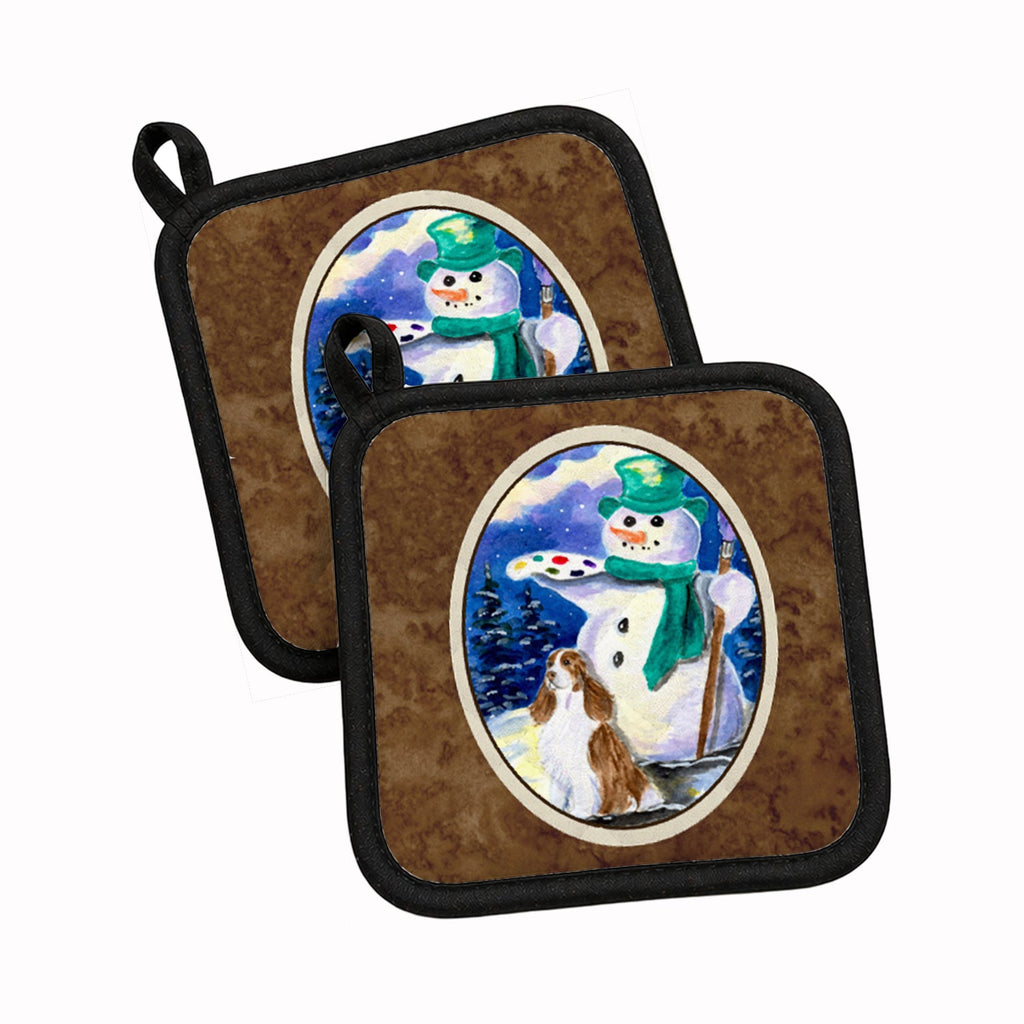 Artist Snowman with Boykin Spaniel Pot Holder Set of 2 Heat Resistant Quilted Hot Pads 7.5 x 7.5 Inch, Insulated Kitchen Trivets for Cooking & Baking