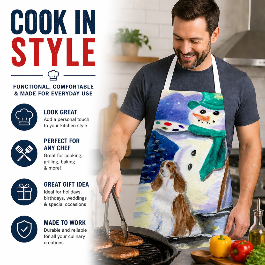 English Springer Spaniel with Artist Snowman Apron Cooking Kitchen Server Baking Crafts Gardening for Adult Women Men, Unisex, Large, Multicolor