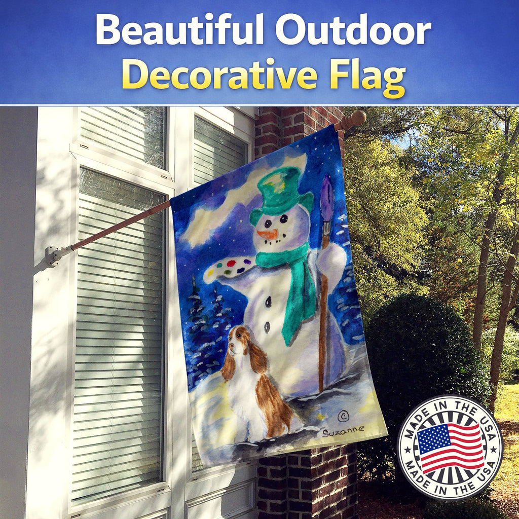 English Springer Spaniel with Artist Snowman House Flag 28x40 Porch Sleeve Pole Decorative Outside Yard Banner Artwork Wall Hanging, Polyester