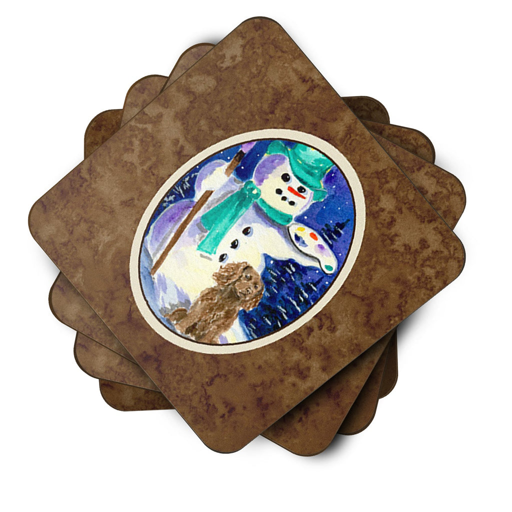 English Springer Spaniel with Artist Snowman Foam Coasters Set of 4 Cup Coasters for Indoor Outdoor, Tabletop Protection, Anti Slip, Mouse pad Material