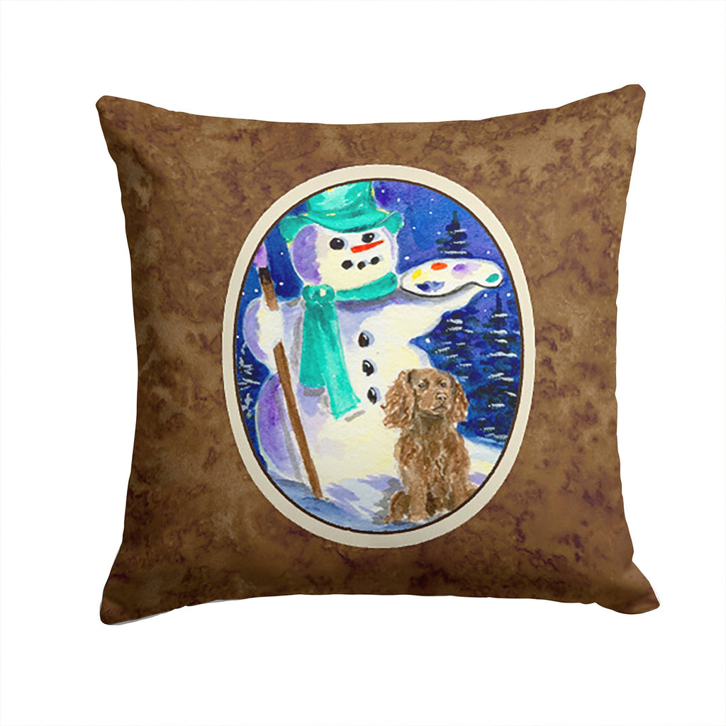 English Springer Spaniel with Artist Snowman Decorative Throw Pillow 14x14 Indoor Outdoor Accent Cushion, Fabric Cover with Insert for Sofa, Bed, Porch & Living Room
