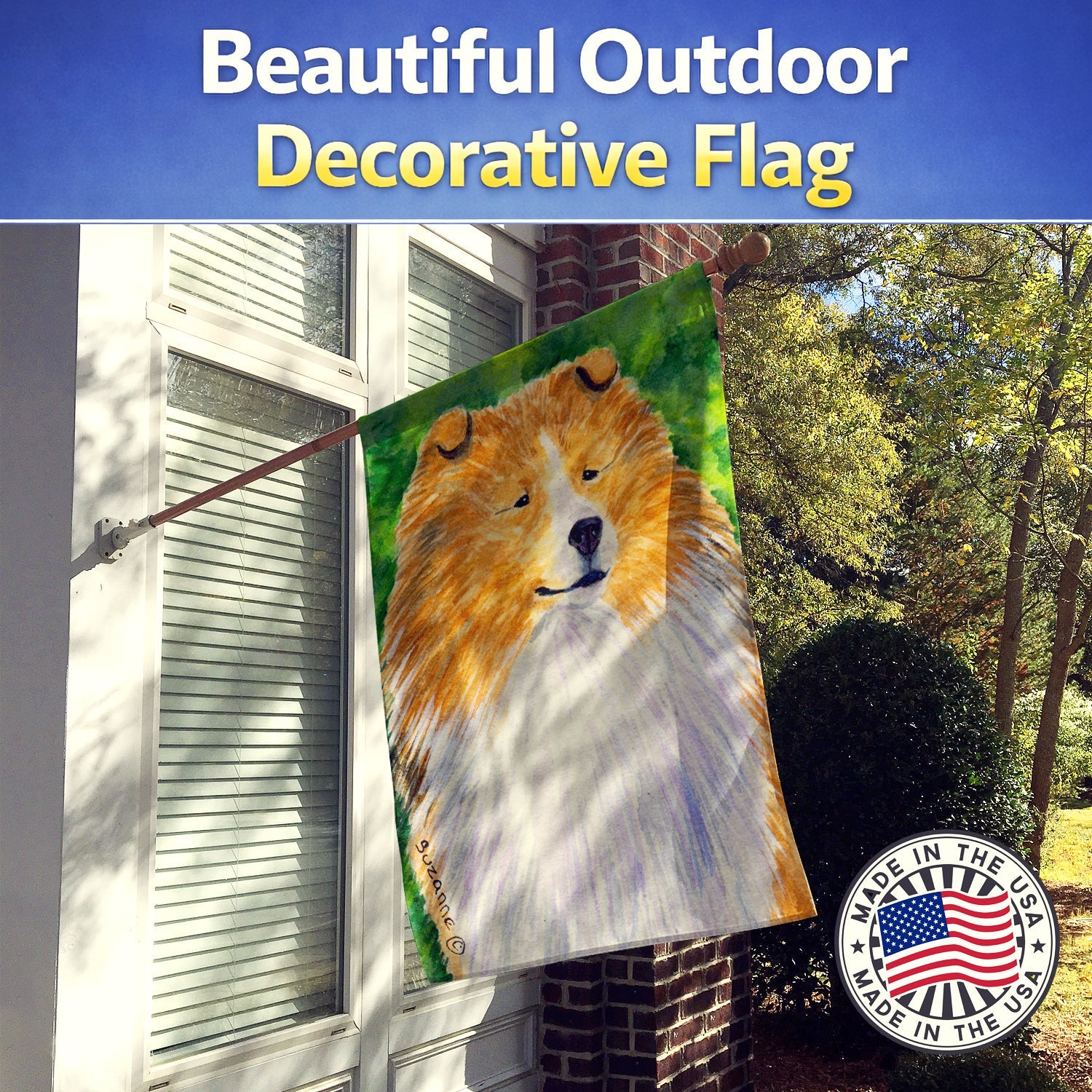 Sheltie House Flag 28x40 Porch Sleeve Pole Decorative Outside Yard Banner Artwork Wall Hanging, Polyester