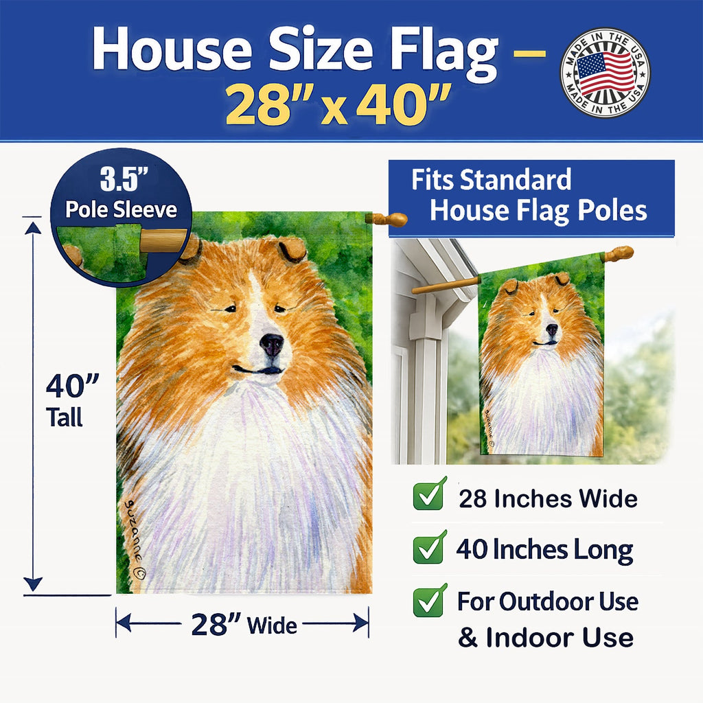 Sheltie House Flag 28x40 Porch Sleeve Pole Decorative Outside Yard Banner Artwork Wall Hanging, Polyester