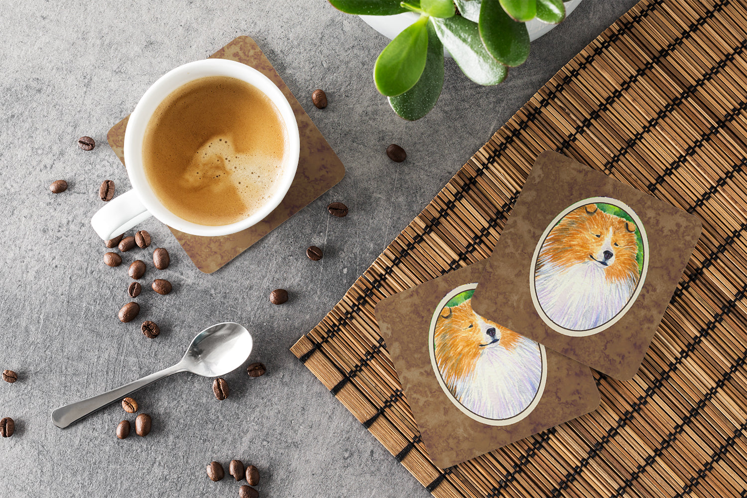 Sheltie Foam Coasters Set of 4 Cup Coasters for Indoor Outdoor, Tabletop Protection, Anti Slip, Mouse pad Material