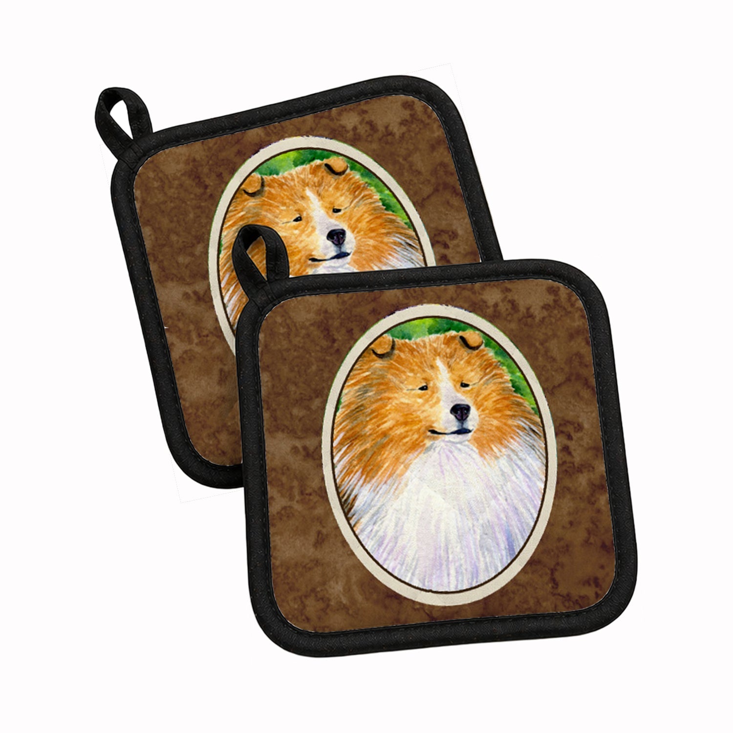 Sheltie Pot Holder Set of 2 Heat Resistant Quilted Hot Pads 7.5 x 7.5 Inch, Insulated Kitchen Trivets for Cooking & Baking