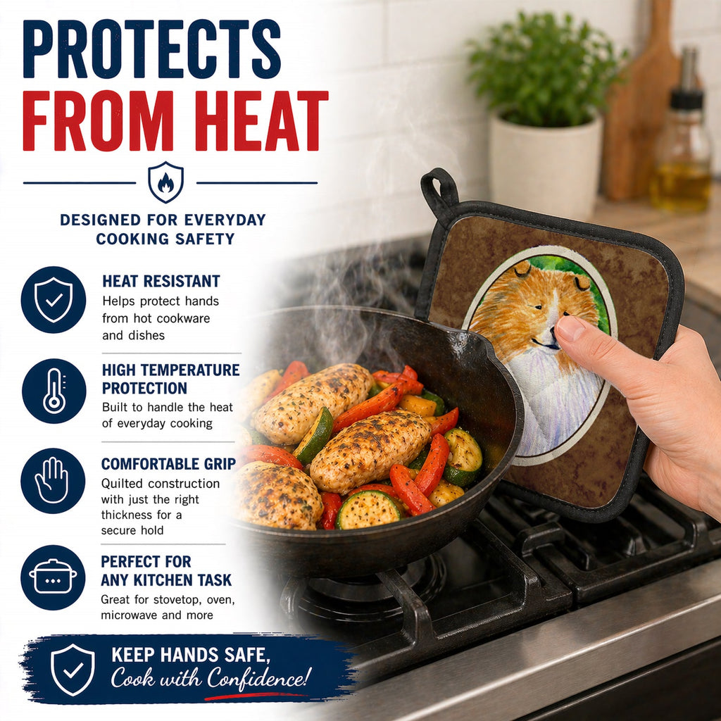 Sheltie Pot Holder Set of 2 Heat Resistant Quilted Hot Pads 7.5 x 7.5 Inch, Insulated Kitchen Trivets for Cooking & Baking