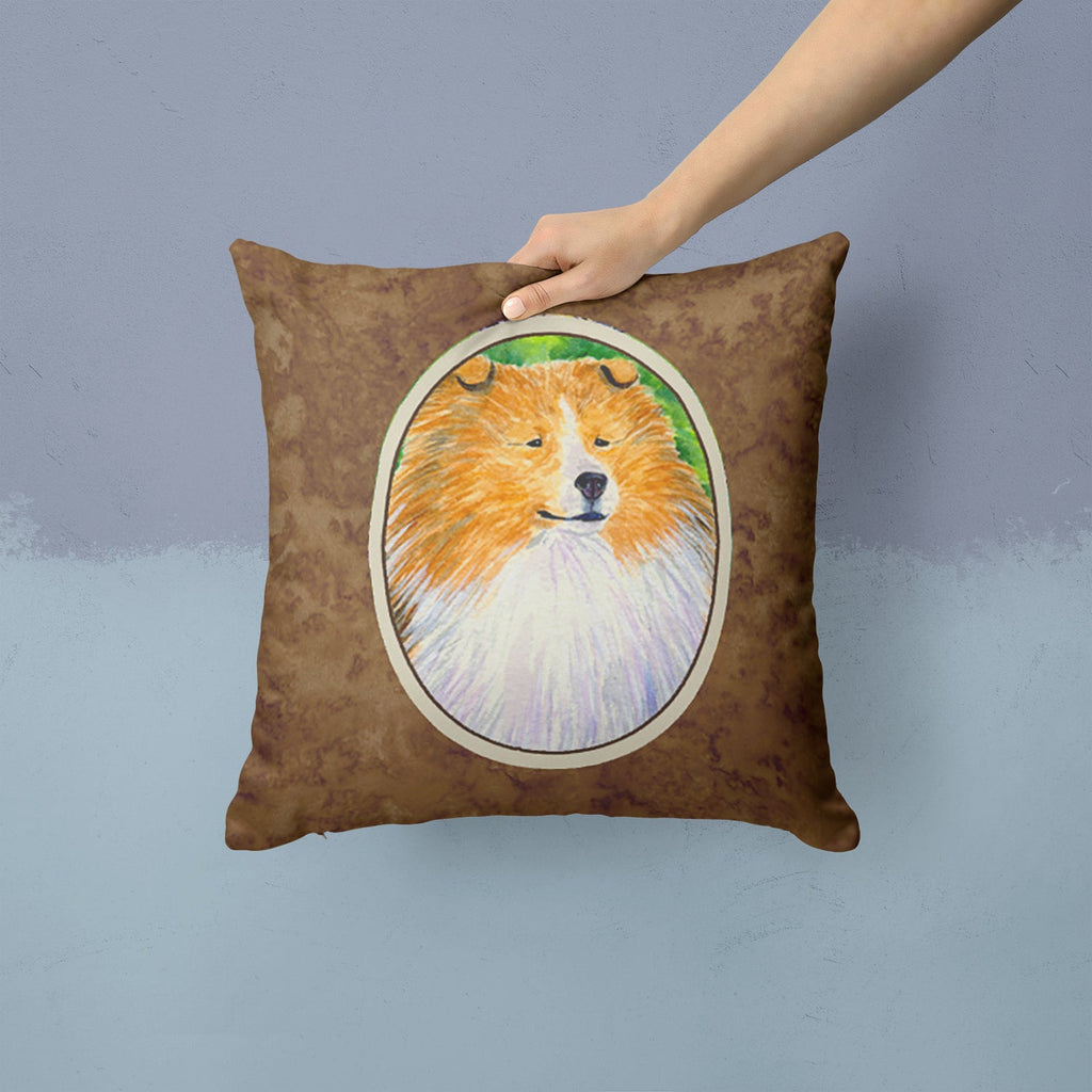 Sheltie Decorative Throw Pillow 14x14 Indoor Outdoor Accent Cushion, Fabric Cover with Insert for Sofa, Bed, Porch & Living Room