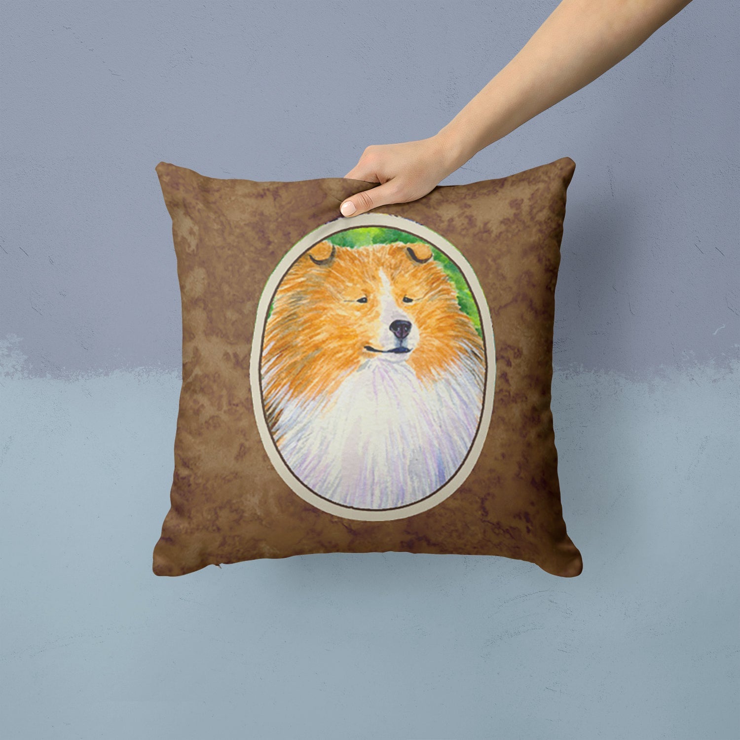 Sheltie Decorative Throw Pillow 14x14 Indoor Outdoor Accent Cushion, Fabric Cover with Insert for Sofa, Bed, Porch & Living Room