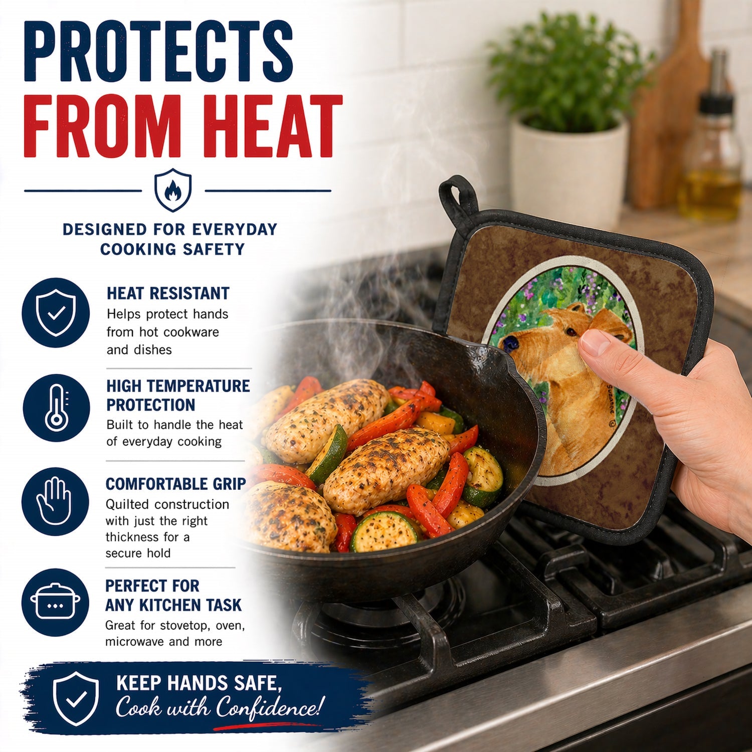 Irish Terrier Pot Holder Set of 2 Heat Resistant Quilted Hot Pads 7.5 x 7.5 Inch, Insulated Kitchen Trivets for Cooking & Baking