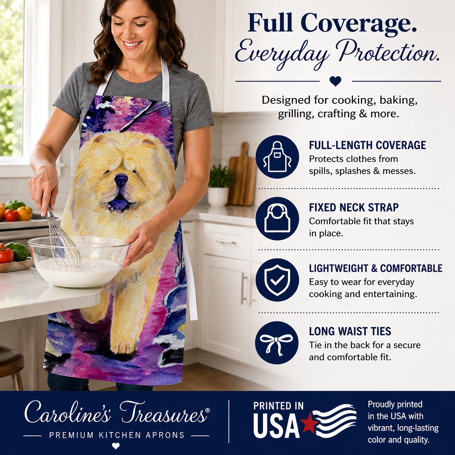 Chow Chow Apron Cooking Kitchen Server Baking Crafts Gardening for Adult Women Men, Unisex, Large, Multicolor