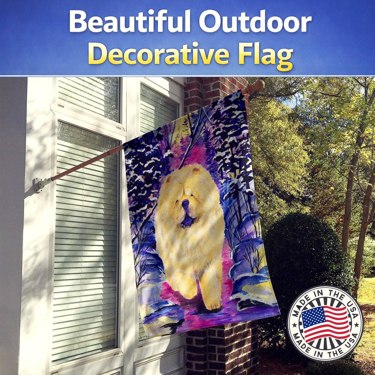 Chow Chow House Flag 28x40 Porch Sleeve Pole Decorative Outside Yard Banner Artwork Wall Hanging, Polyester