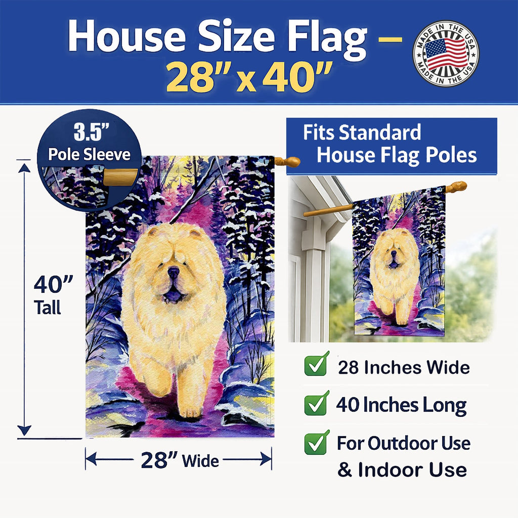 Chow Chow House Flag 28x40 Porch Sleeve Pole Decorative Outside Yard Banner Artwork Wall Hanging, Polyester