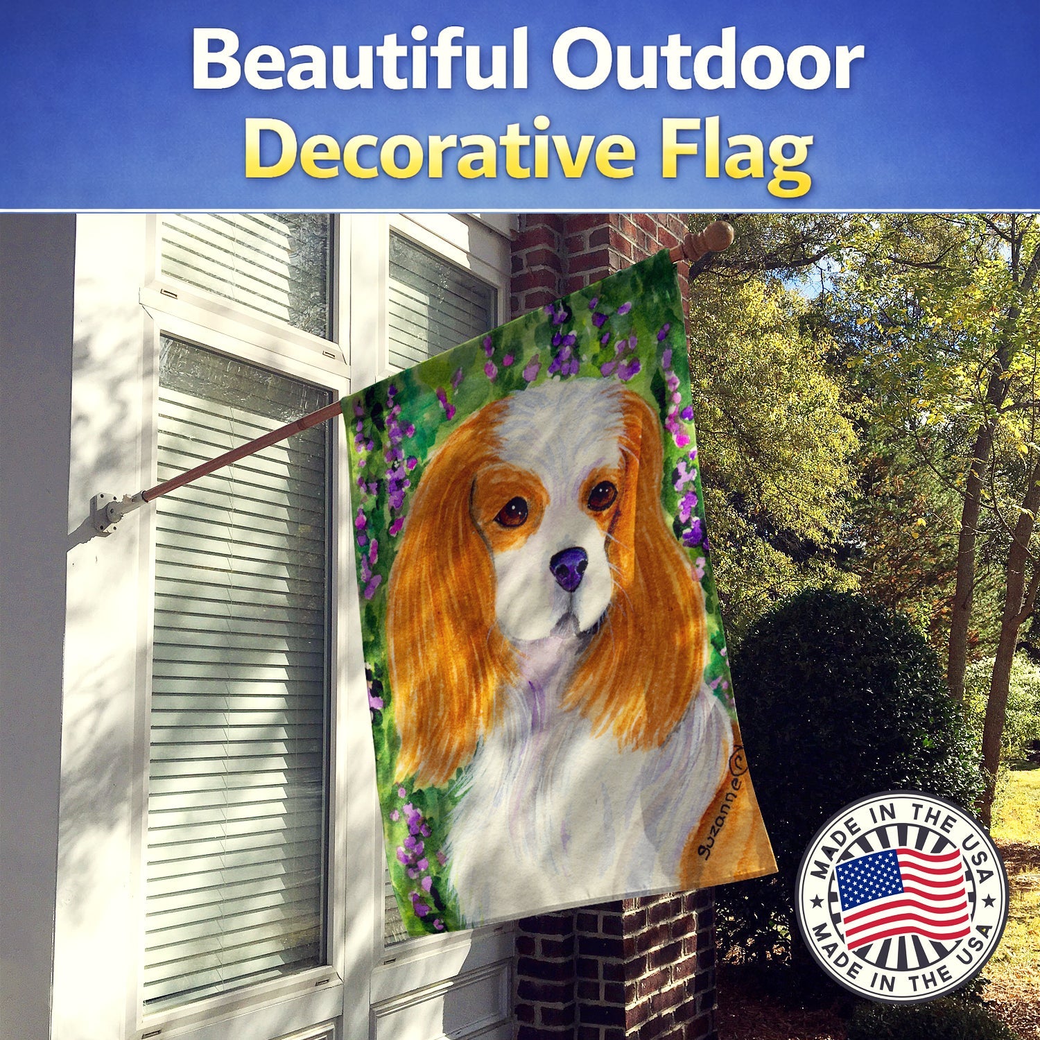 Cavalier Spaniel House Flag 28x40 Porch Sleeve Pole Decorative Outside Yard Banner Artwork Wall Hanging, Polyester