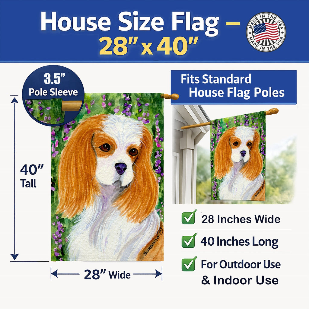 Cavalier Spaniel House Flag 28x40 Porch Sleeve Pole Decorative Outside Yard Banner Artwork Wall Hanging, Polyester
