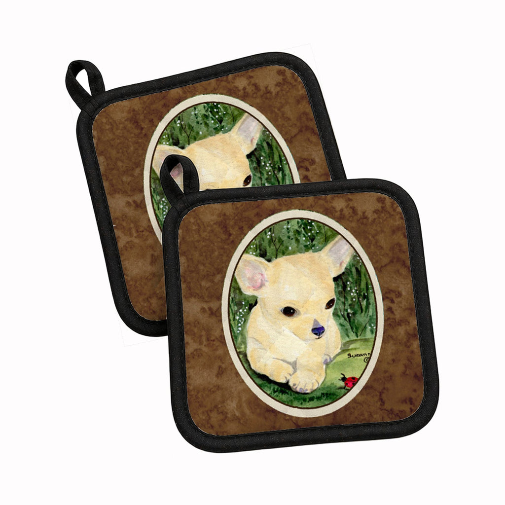 Chihuahua Pot Holder Set of 2 Heat Resistant Quilted Hot Pads 7.5 x 7.5 Inch, Insulated Kitchen Trivets for Cooking & Baking