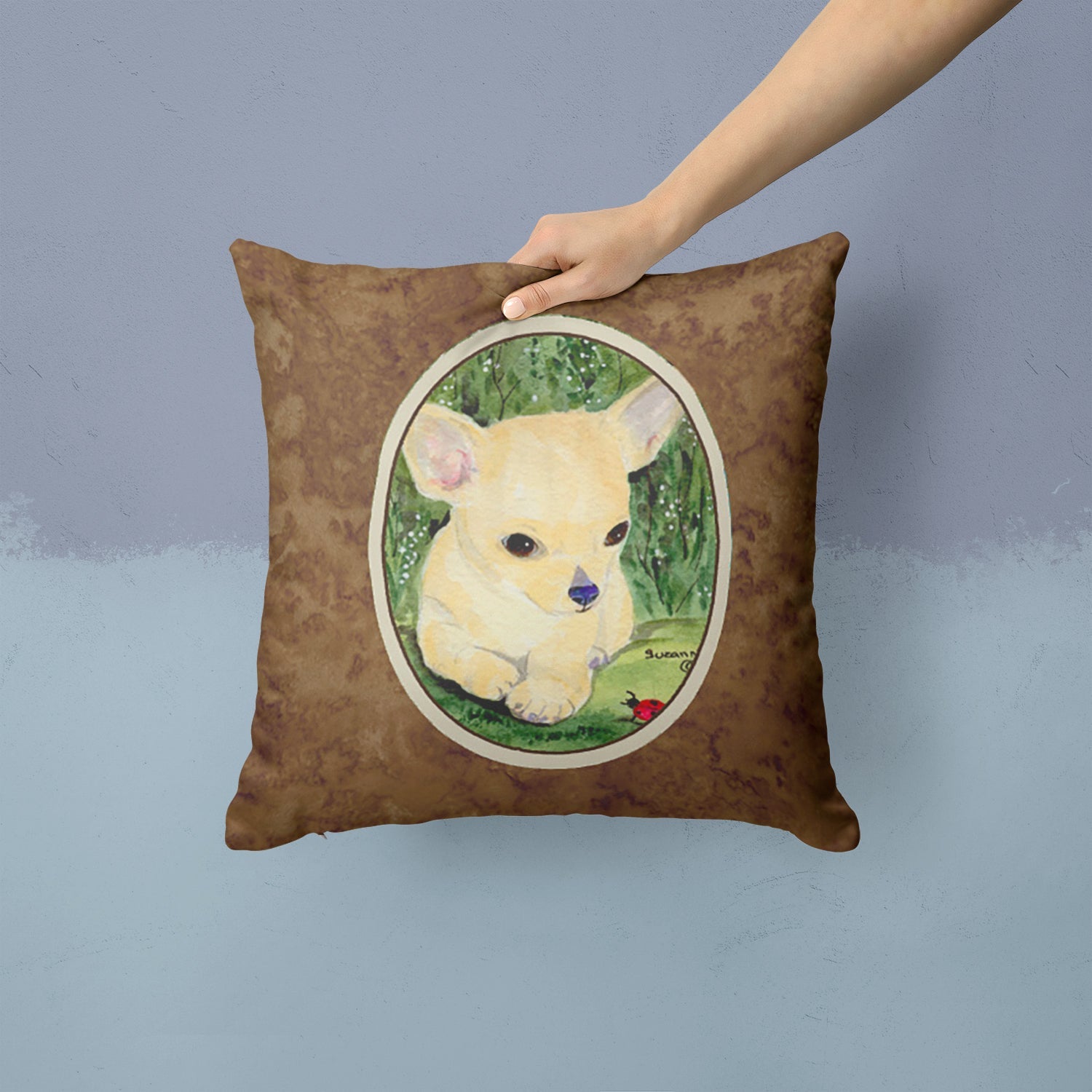 Chihuahua Decorative Throw Pillow 14x14 Indoor Outdoor Accent Cushion, Fabric Cover with Insert for Sofa, Bed, Porch & Living Room