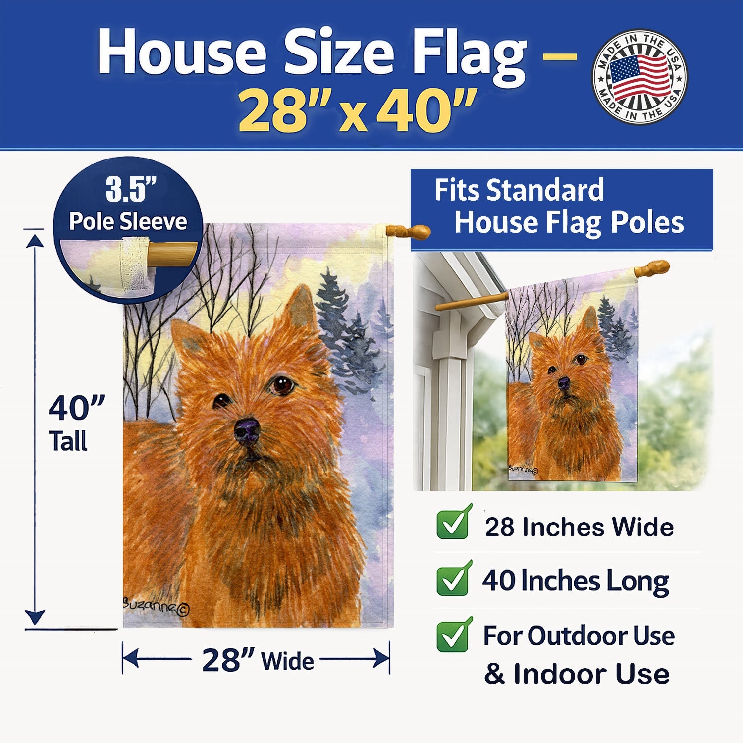 Norwich Terrier House Flag 28x40 Porch Sleeve Pole Decorative Outside Yard Banner Artwork Wall Hanging, Polyester