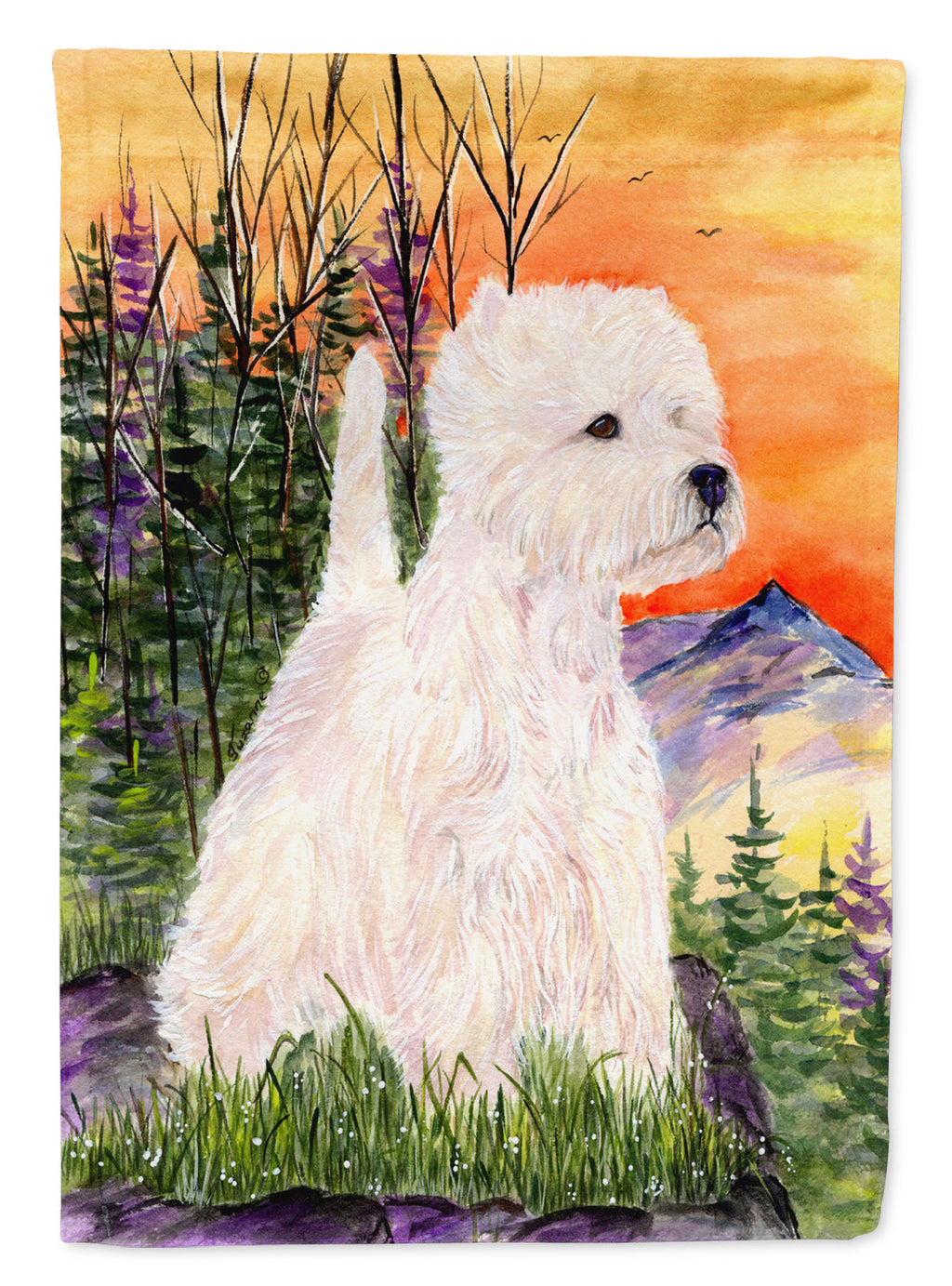 Westie House Flag 28x40 Porch Sleeve Pole Decorative Outside Yard Banner Artwork Wall Hanging, Polyester
