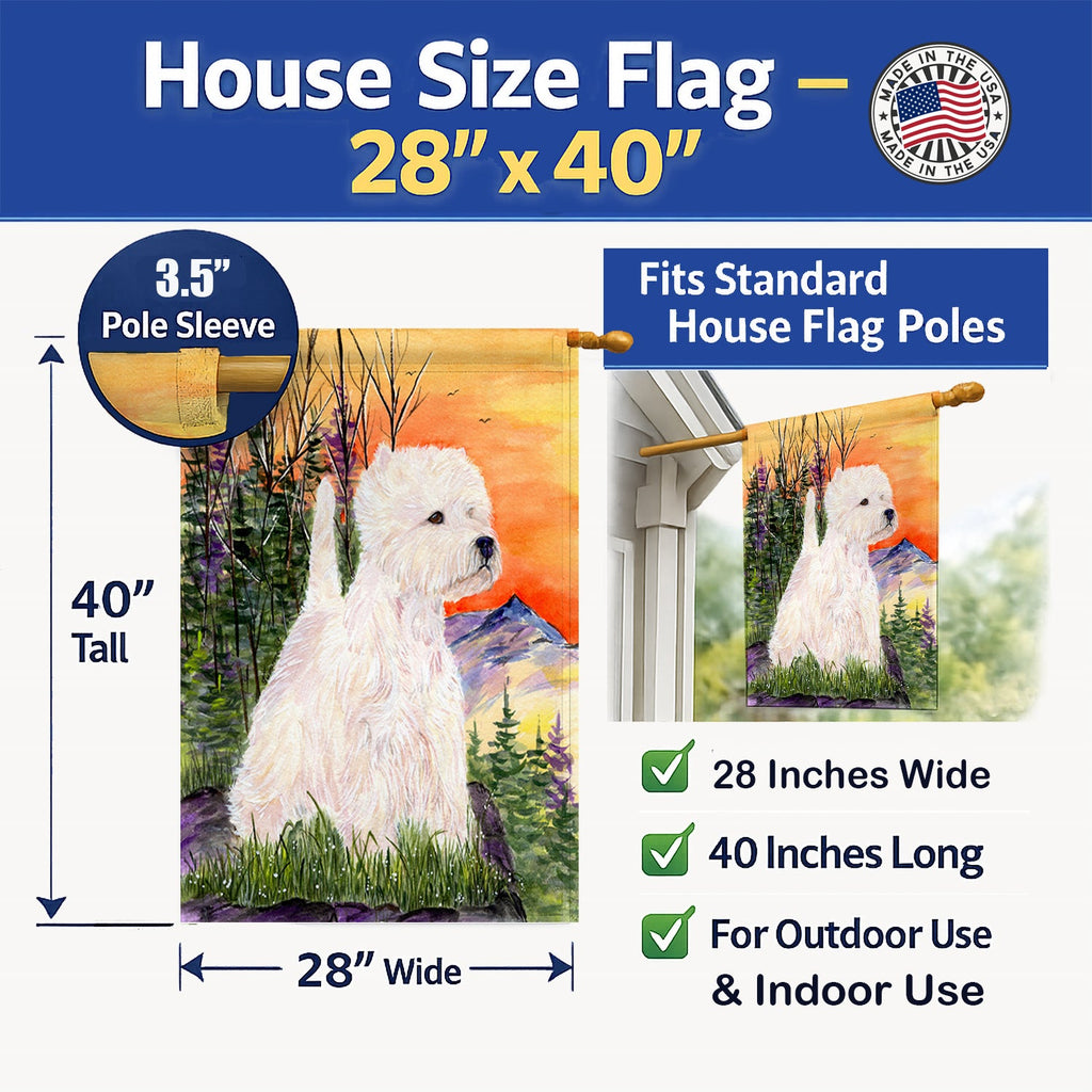 Westie House Flag 28x40 Porch Sleeve Pole Decorative Outside Yard Banner Artwork Wall Hanging, Polyester